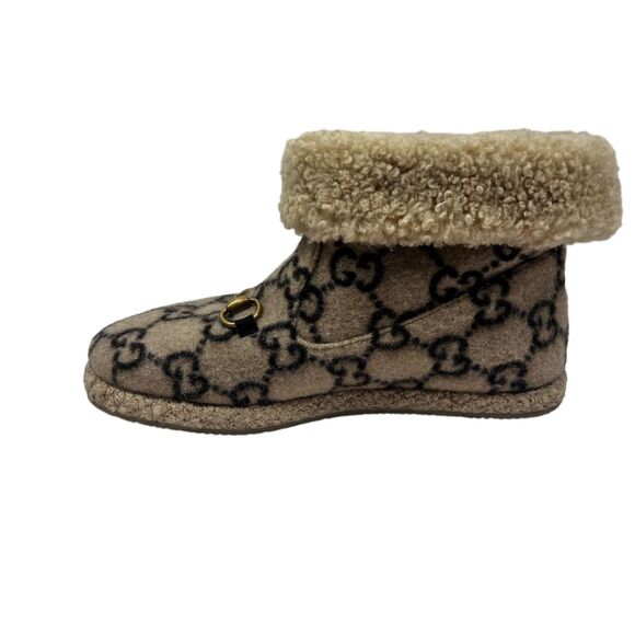 Gucci GG Monogram Wool Shearling Boots Beige Tan Women’s Size EUR 39.5 Horsebit - Picture 5 of 16